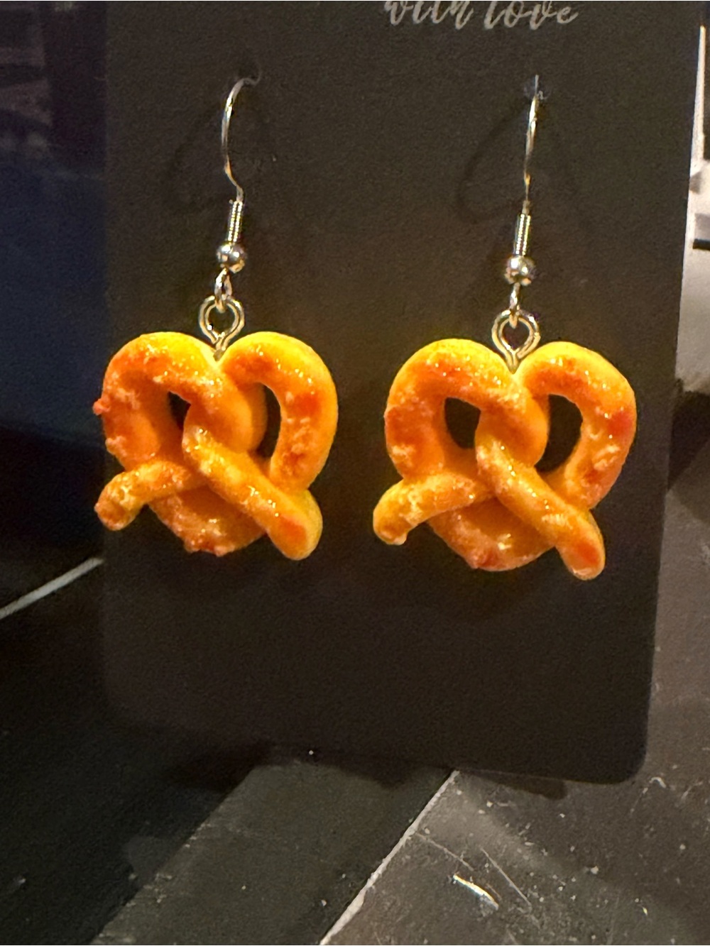 Handmade 925 Silver Hook Earrings (Hypoallergenic) with Resin Pretzels